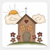 Zonnige kerk met bloemen rustieke landelijke charm vierkante sticker (Voorkant)