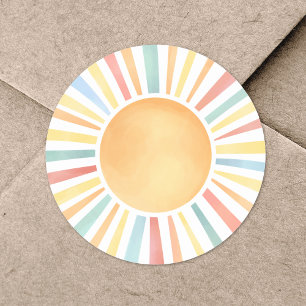 Zonnige Kleurrijke Aquarel Zon Ronde Sticker