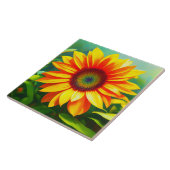 zonnige , kleurrijke zonnebloem - landkunst tegeltje (Zijkant)