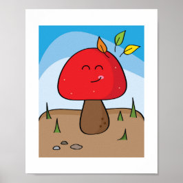 Zonnige Lachende Rode Paddenstoel | Botanische Kun Poster
