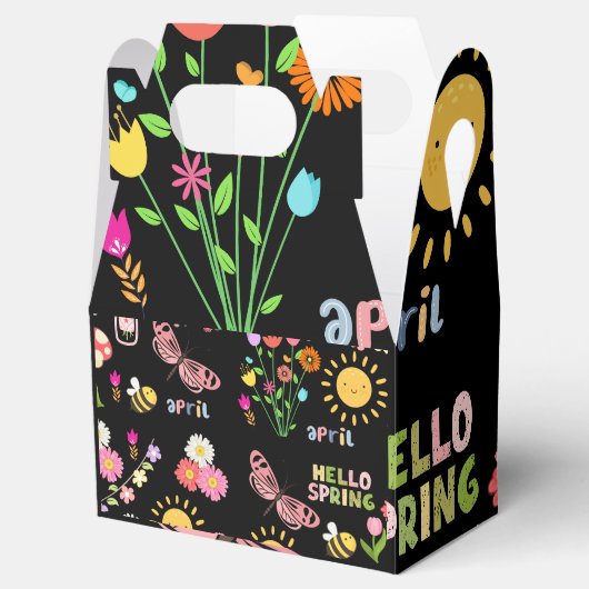 Zonnige lente bloeit bloemontwerp met zoemende bij bedankdoosjes (Geopend)