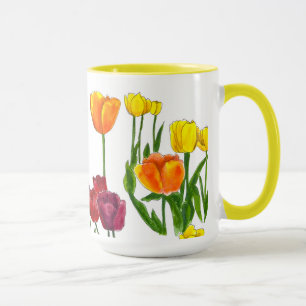 Zonnige Lente Tulpen Bloem Illustratie Mok