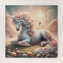 Zonnige lentebloemen eenhoorn legpuzzel