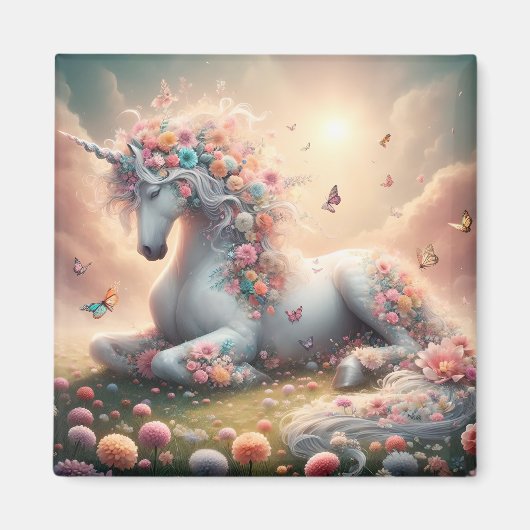Zonnige lentebloemen eenhoorn magneet (Voorkant)