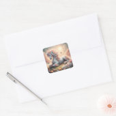 Zonnige lentebloemen eenhoorn vierkante sticker (Envelop)