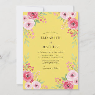 Zonnige Magenta Bloem Bruiloft Kaart