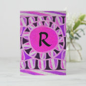 ZONNIGE MONOGRAM,hel roze violet zwart wit Kaart (Staand voorkant)