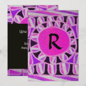 ZONNIGE MONOGRAM,hel roze violet zwart wit Kaart (Voorkant / Achterkant)