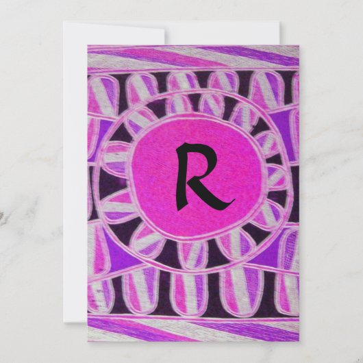 ZONNIGE MONOGRAM,helder roze violet zwart wit Kaart (Voorkant)