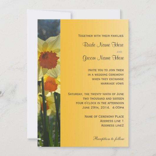 Zonnige narcis bloem trouw uitnodiging (Voorkant)