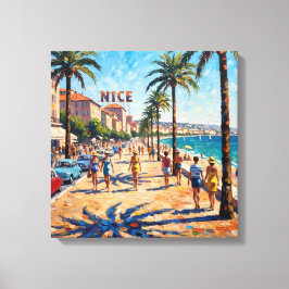 Zonnige Nice Riviera Promenade Canvas Kunst