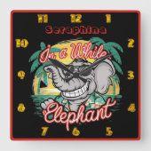 Zonnige olifant in de schaduw vierkante klok (Voorkant)