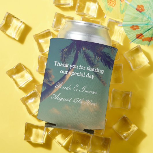 Zonnige palm foto gepersonaliseerde strand bruilof blikjeskoeler (Insitu Zomer)