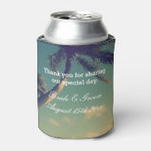 Zonnige palm foto gepersonaliseerde strand bruilof blikjeskoeler (Blikje Voorkant)