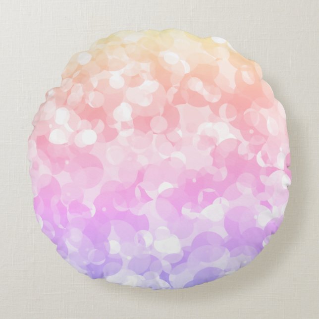 Zonnige Pastelkleuren Borrelende Stippen Rond Kussen (Voorkant)