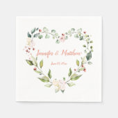 Zonnige perzik roze hart krans bruiloft servetten (Voorkant)