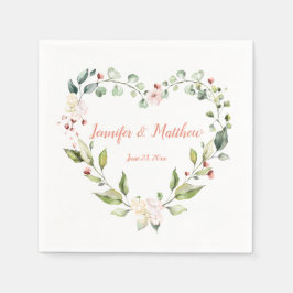 Zonnige perzik roze hart krans bruiloft servetten