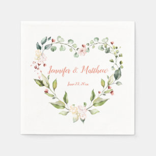 Zonnige perzik roze hart krans bruiloft servetten