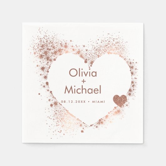 Zonnige perzik roze hart krans bruiloft servetten (Voorkant)