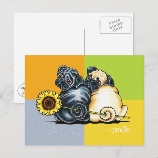 Zonnige Pugs Briefkaart (Voorkant / Achterkant)