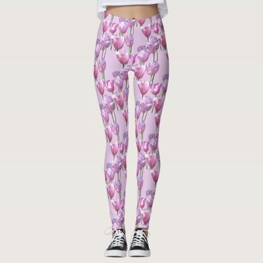 Zonnige roze tulpen patroon legging (Voorkant)