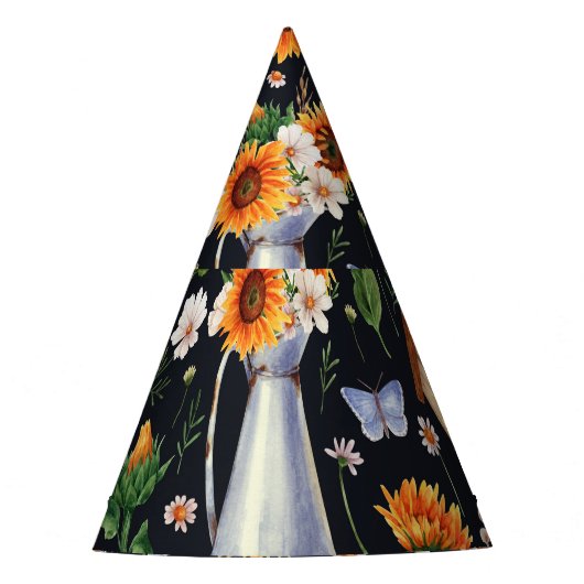 Zonnige rustieke Waterverf Zonnebloemen Patroon Feesthoedjes (Voorkant)