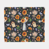 Zonnige rustieke Waterverf Zonnebloemen Patroon Fleece Deken (Voorkant (Horizontaal))