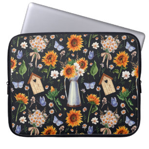 Zonnige rustieke Waterverf Zonnebloemen Patroon Laptop Sleeve