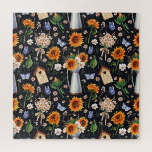 Zonnige rustieke Waterverf Zonnebloemen Patroon Legpuzzel