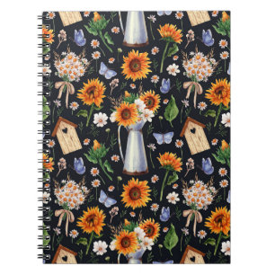 Zonnige rustieke Waterverf Zonnebloemen Patroon Notitieboek