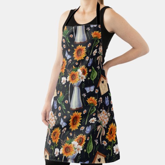 Zonnige rustieke Waterverf Zonnebloemen Patroon Schort (Insitu)