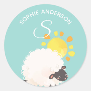 Zonnige Schaap• Alfabet Monogram Mooie School Kind Ronde Sticker