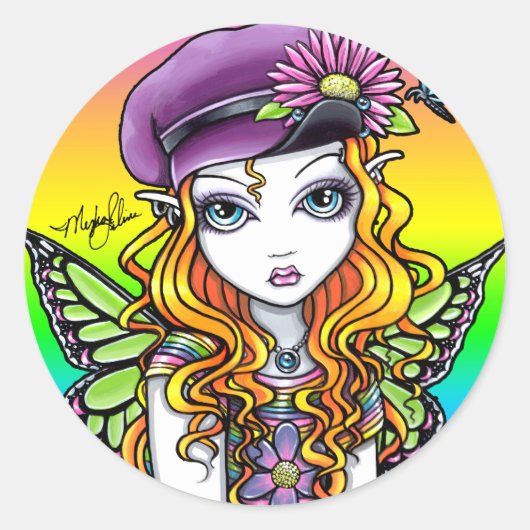 "Zonnige" Schattigee regenboog vlinder fee Sticker (Voorkant)