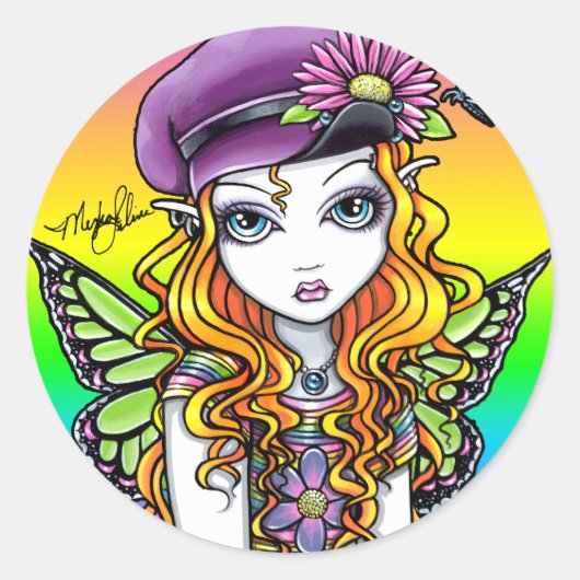 "Zonnige" Schattigee regenboog vlinder fee Sticker (Voorkant)