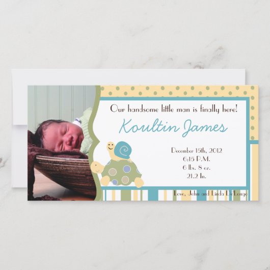 Zonnige Schildpad Zeeleven Foto Geboorteaankondigi Aankondiging (Voorkant)