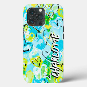 Zonnige Sky Serenade: Blauw Gele Graffiti Harten Case-Mate iPhone Case