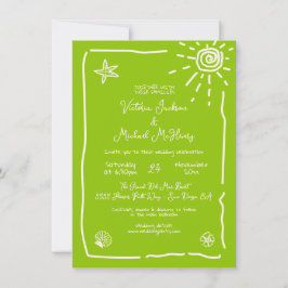 Zonnige Tropische Hand getrokken Bruiloft Bestemmi Kaart