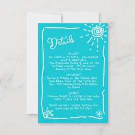 Zonnige tropische hand getrokken bruiloft details  kaart