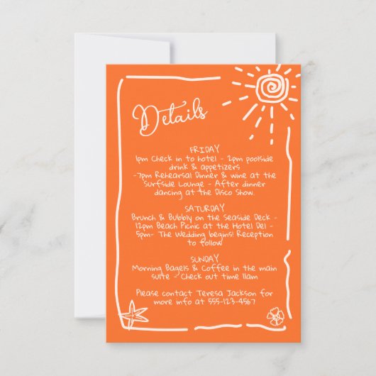 Zonnige tropische hand getrokken bruiloft details  kaart (Voorkant)