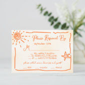 Zonnige Tropische Hand getrokken Bruiloft RSVP Kaart (Staand voorkant)