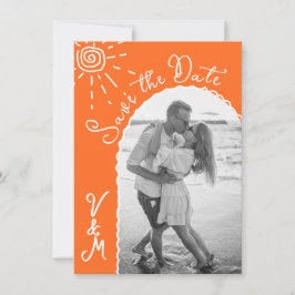 Zonnige Tropische Hand getrokken Save the date Fot Kaart