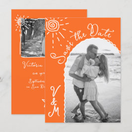 Zonnige Tropische Hand getrokken Save the date Fot Kaart