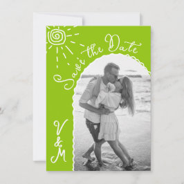 Zonnige Tropische Hand getrokken Save the date Fot Kaart