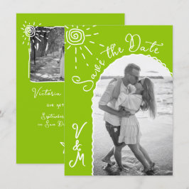 Zonnige Tropische Hand getrokken Save the date Fot Kaart