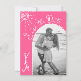 Zonnige Tropische Hand getrokken Save the date Fot Kaart