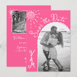 Zonnige Tropische Hand getrokken Save the date Fot Kaart