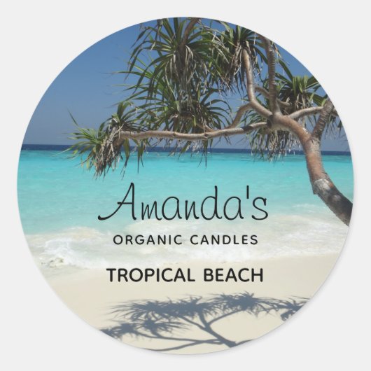 Zonnige tropische strand oceaan paradijs kaars of ronde sticker (Voorkant)