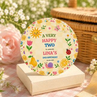 Zonnige Tuin 2e Verjaardag Bloemrijke Picknick Fee Ronde Sticker