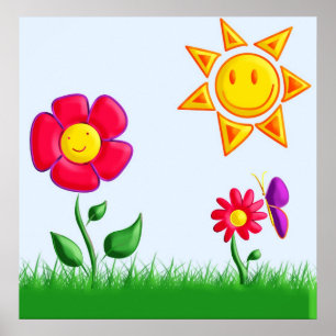 Zonnige tuin illustratie poster