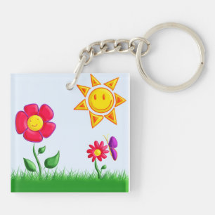 Zonnige Tuin Illustratie Sleutelhanger